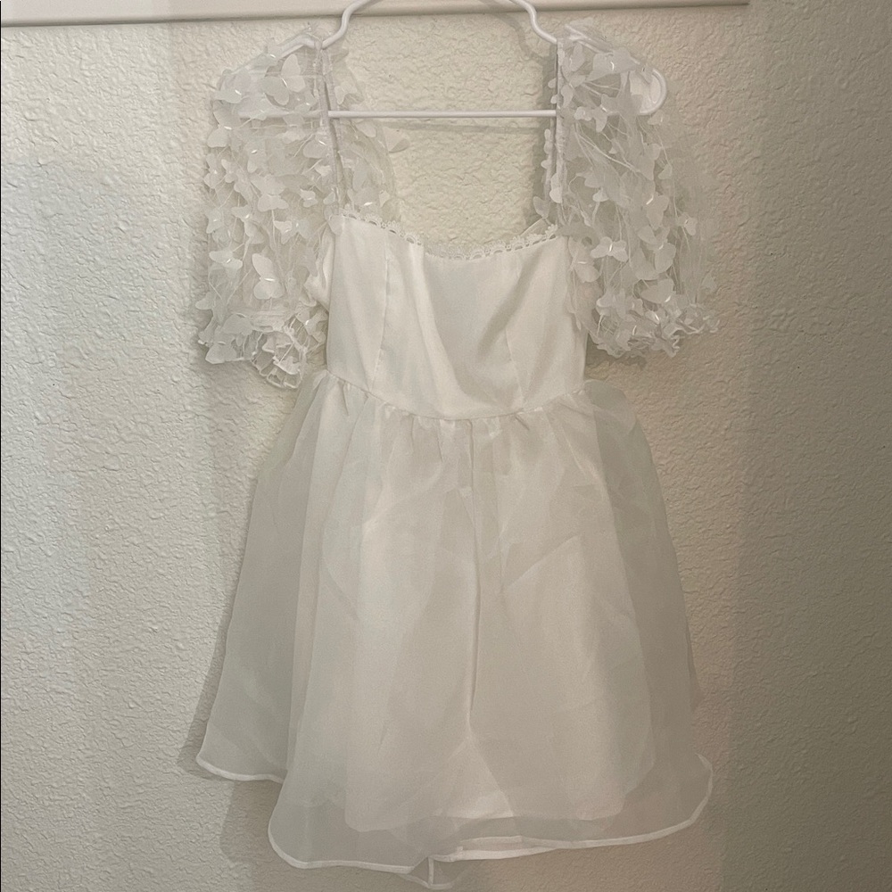 White Sheer Puff Sleeve Dress